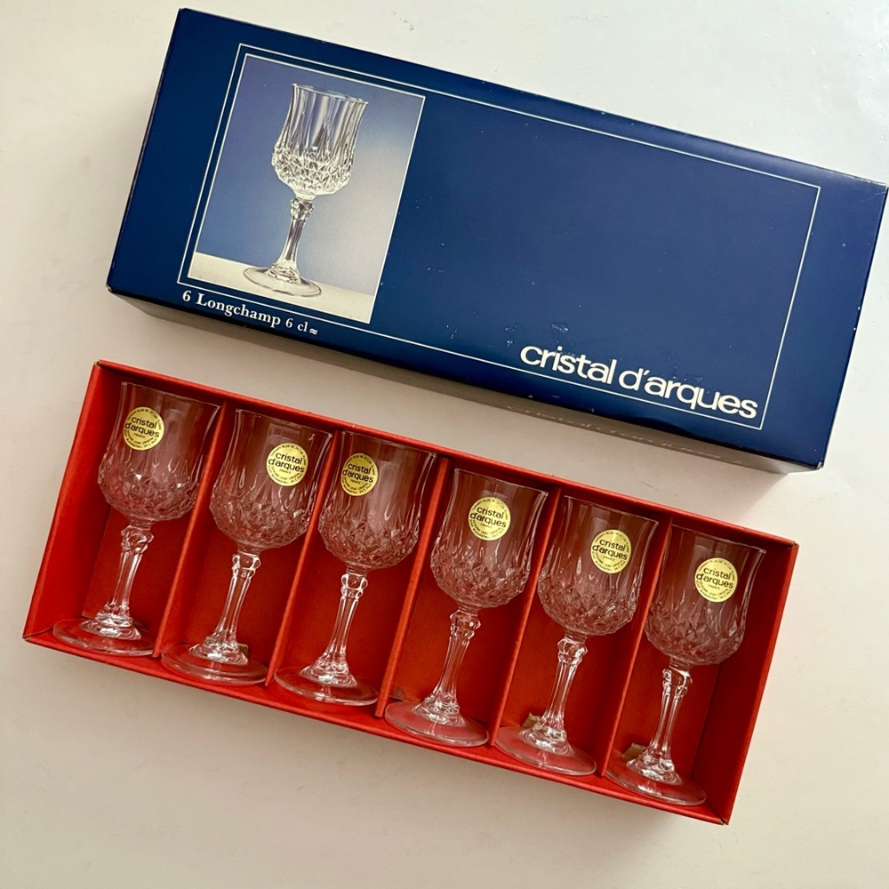 VINTAGE SET OF 6 LONGCHAMP CRISTAL D’ARQUES LIQUEUR GLASSES MADE IN FRANCE